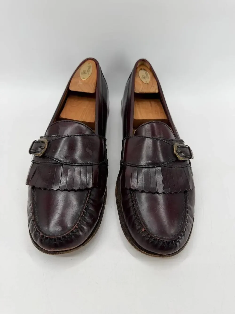 Cole Haan Men's Burgundy Leather Kiltie Fringe Buckle Loafers Dress Shoes 11 D